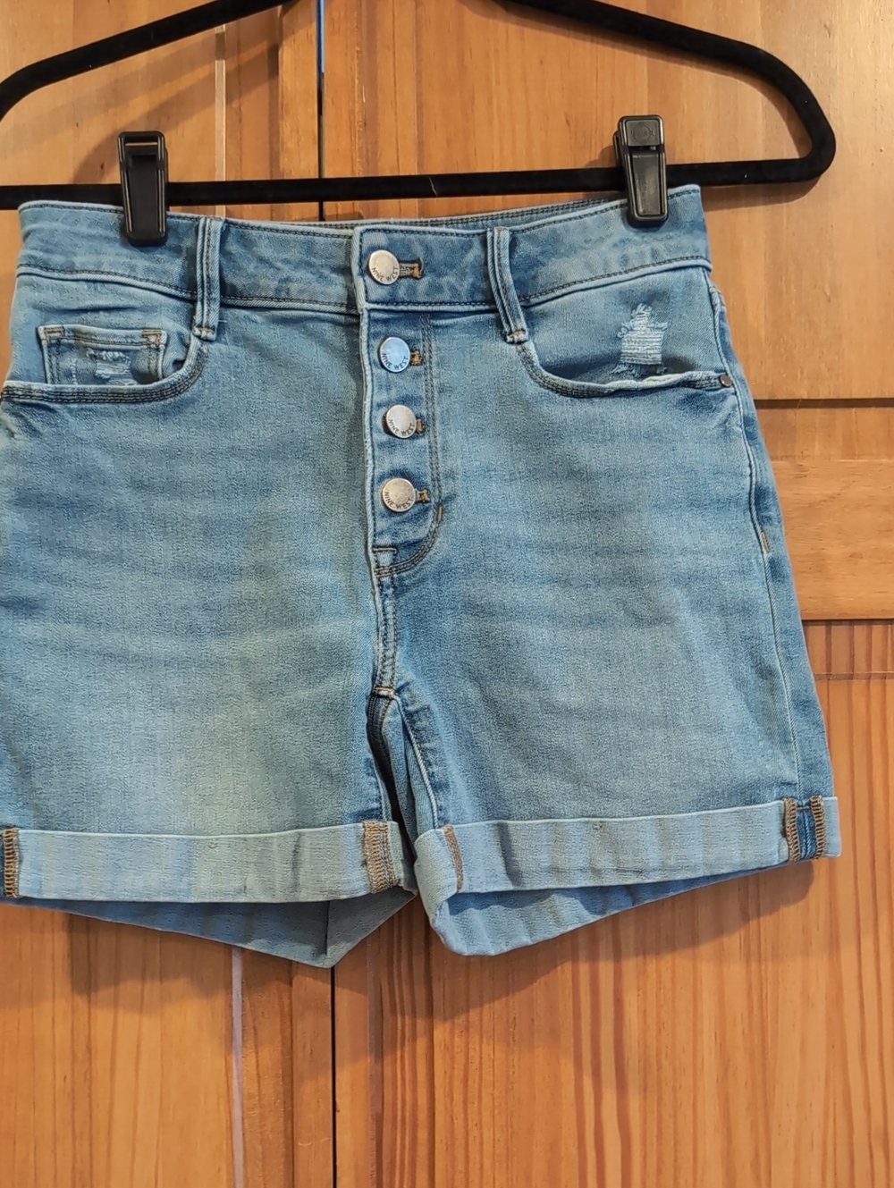 Nine West Light Blue High-Rise Button-Fly Denim Shorts